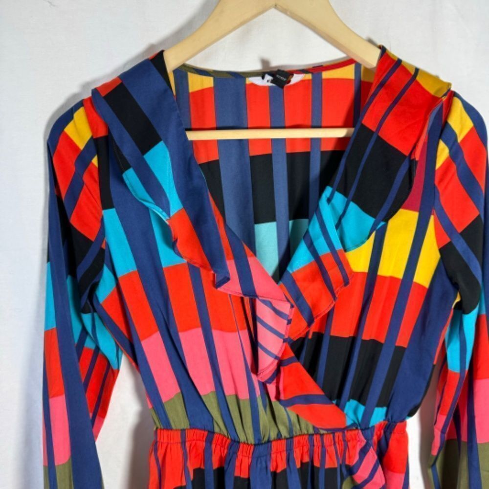 Express Color Block Ruffle Neckline Mini Dress Sz… - image 4